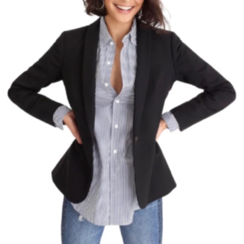J. Crew Parke Black Wool Flannel One Button Women's Black Blazer Jacket Size 4